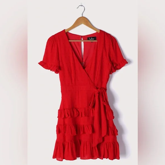 Lulu's Vibrant Red Ruffle Mini Dress - Picture 7 of 8